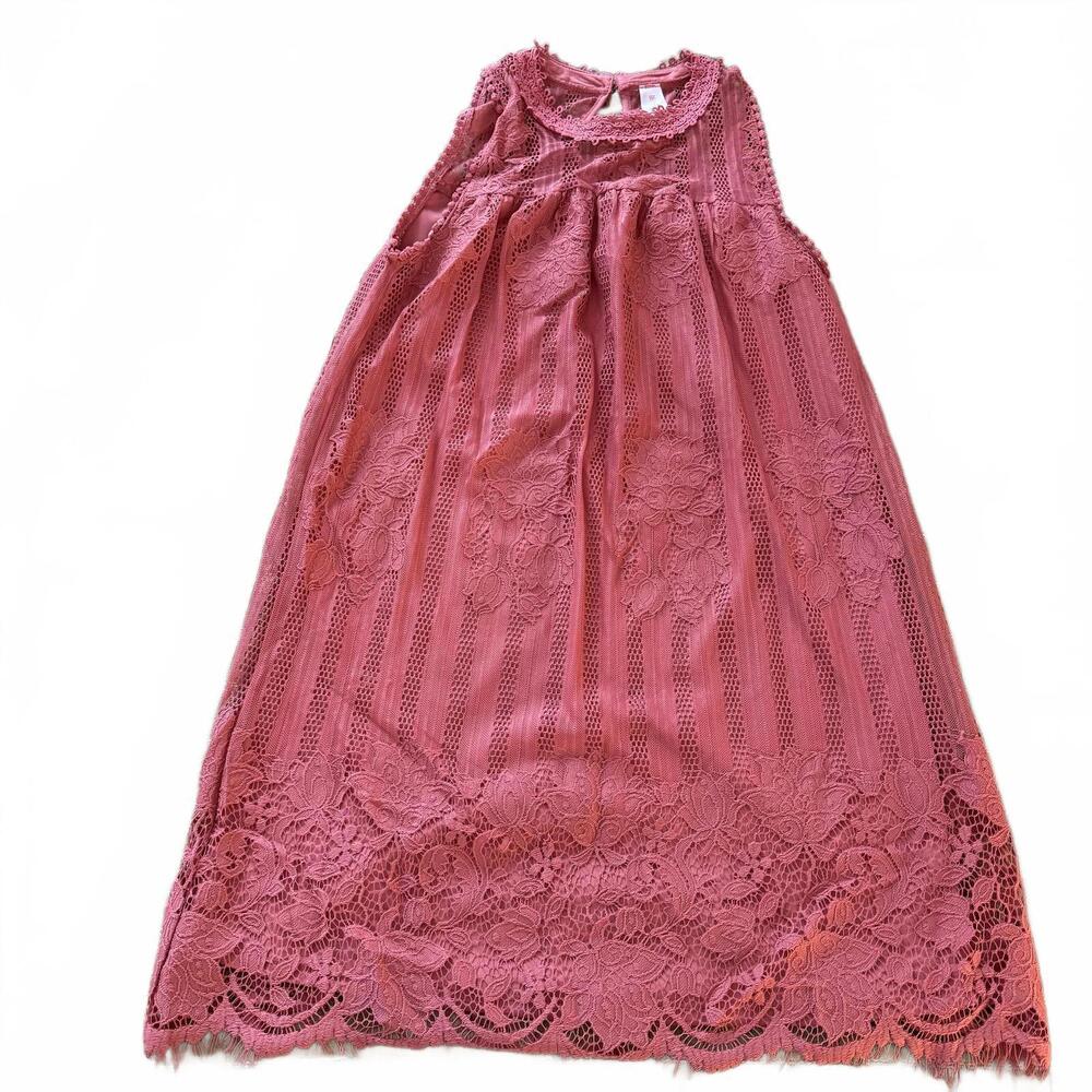 NoBo Mauve Lace Sleeveless Lined Dress SZ XS Keyhole back closure Romantic Fairy